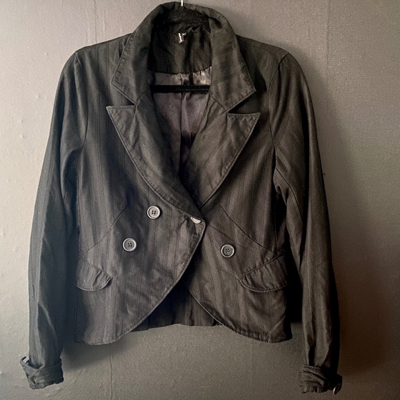 SASHIMI Black on Black Pinstripe Double Breasted Lined Blazer w/Pockets Size Lg - Picture 3 of 16